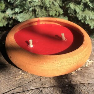 Znicz gliniany otwarty 17 cm. Dwa knoty. Glina z Podlasia