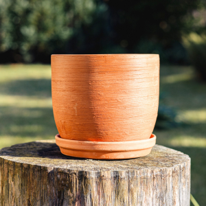 Doniczka gliniana z podstawką 18 cm terakota. Glina z Podlasia